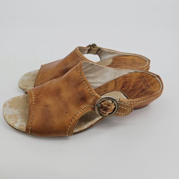 Pikolinos Tan Brown Leather Heeled Slide Sandal Shoe Women's 37 US 7 Boho Chic - Picture 3 of 10